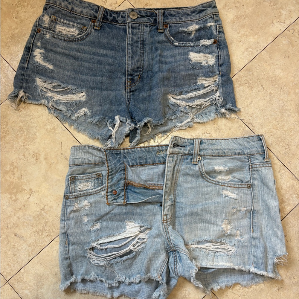 American Eagle Outfitters Distressed Light & Medium Blue Denim Shorts